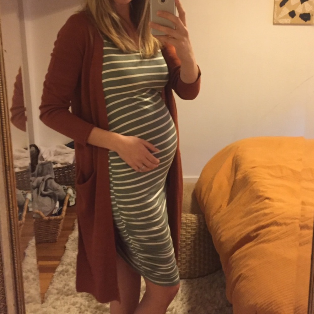 3/4 length striped maternity dress